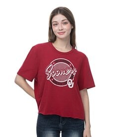 ZooZatz Women's Sooners Raw Edge Stretch Crop Tee