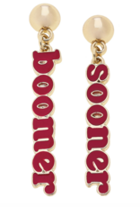 Canvas Boomer Sooner Slogan Earrings in Shiny Gold