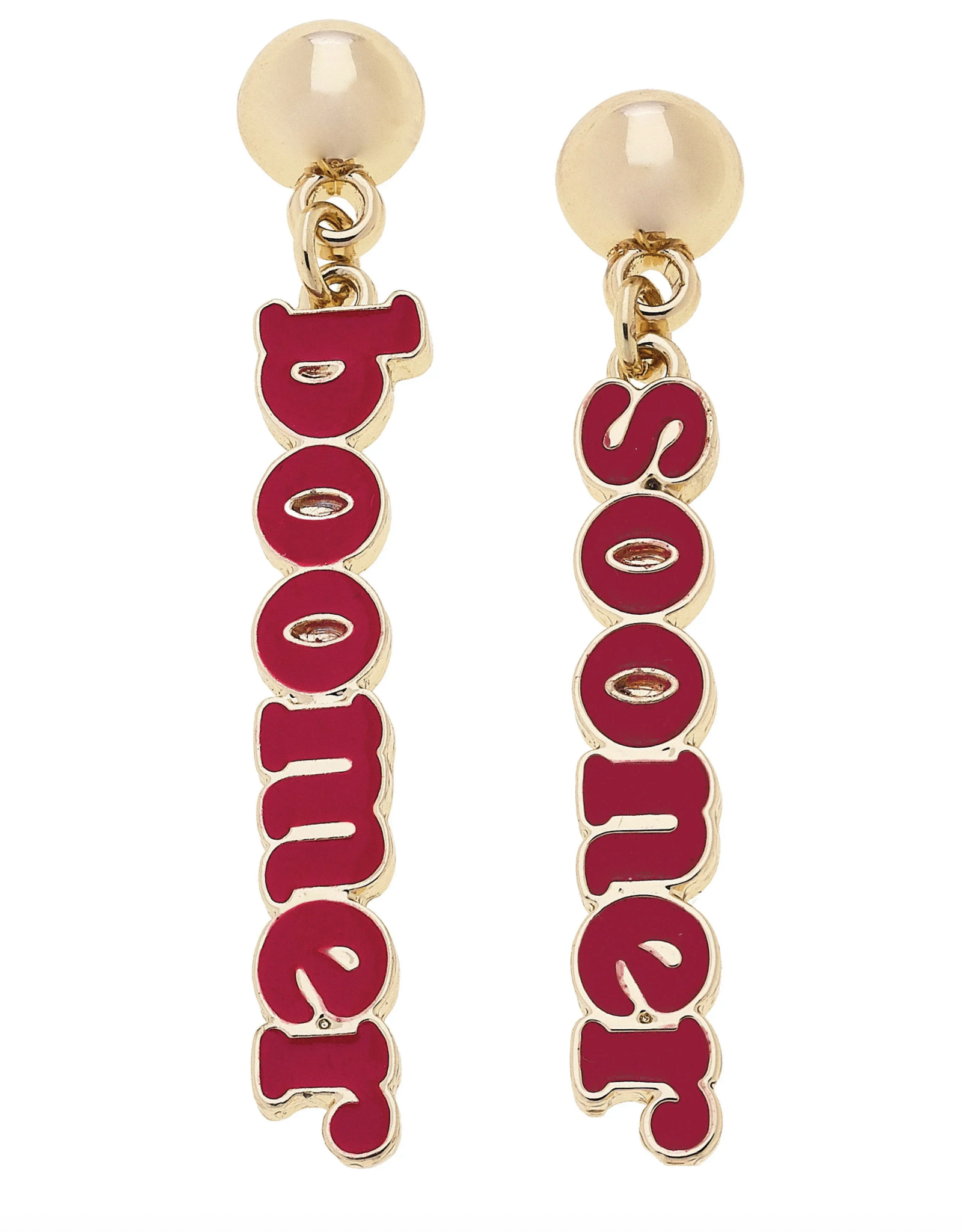 Canvas Boomer Sooner Slogan Earrings in Shiny Gold