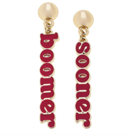 Canvas Boomer Sooner Slogan Earrings in Shiny Gold
