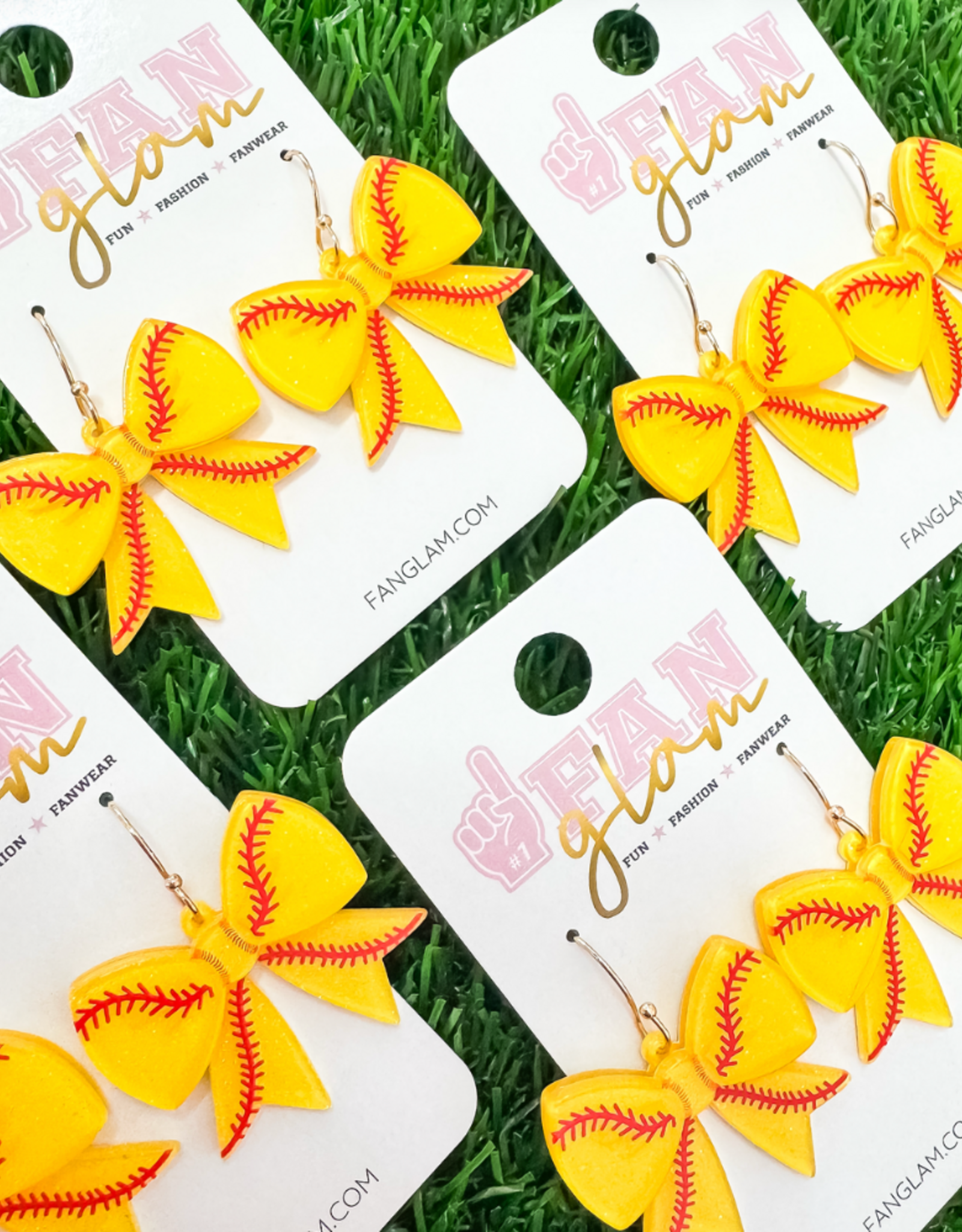 Fan Glam Softball Bow Acrylic Earrings