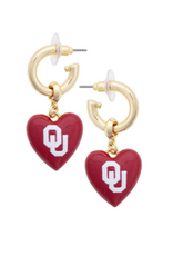 Canvas OU Logo Heart Drop Earrings