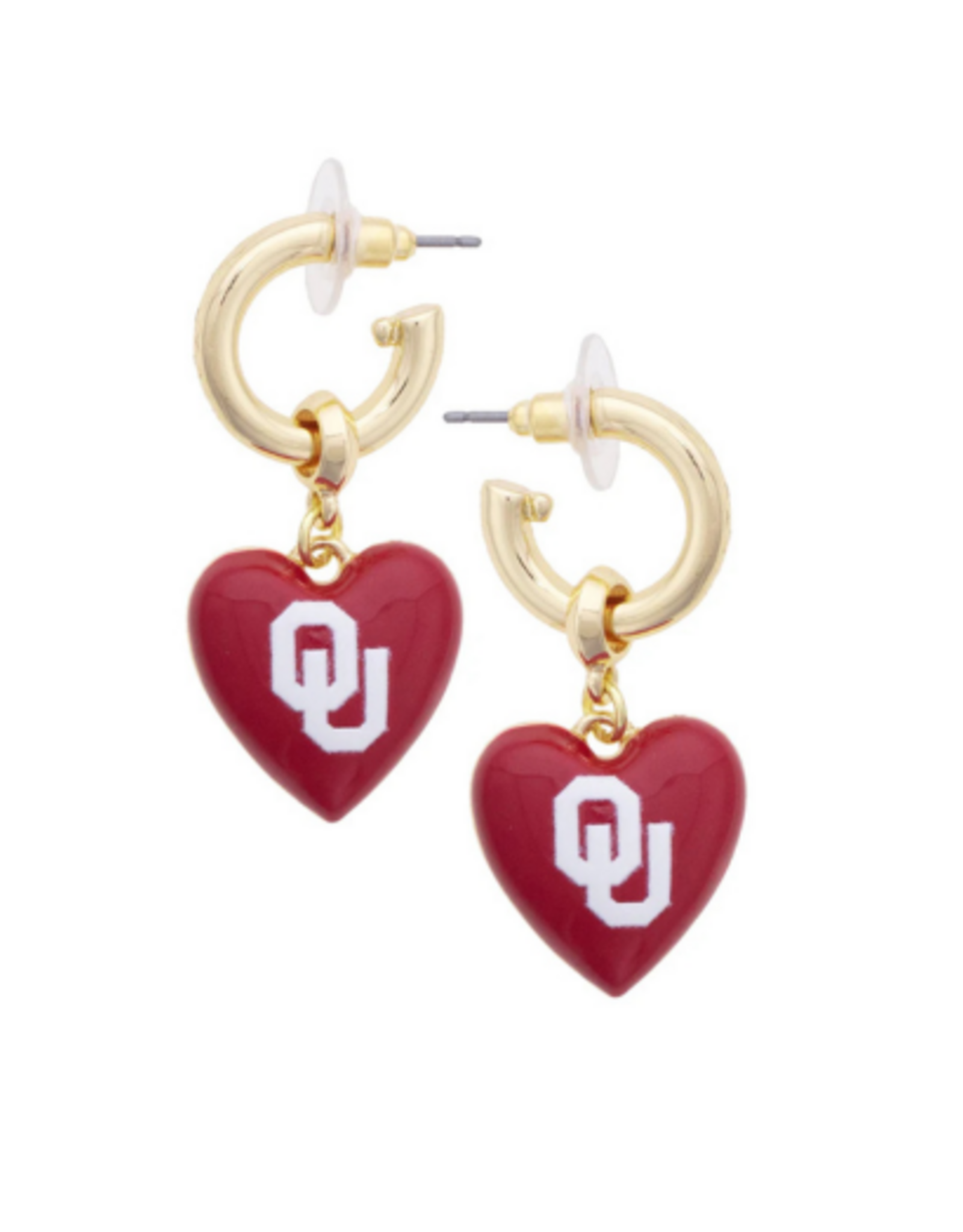 Canvas OU Logo Heart Drop Earrings