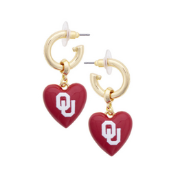 Canvas OU Logo Heart Drop Earrings