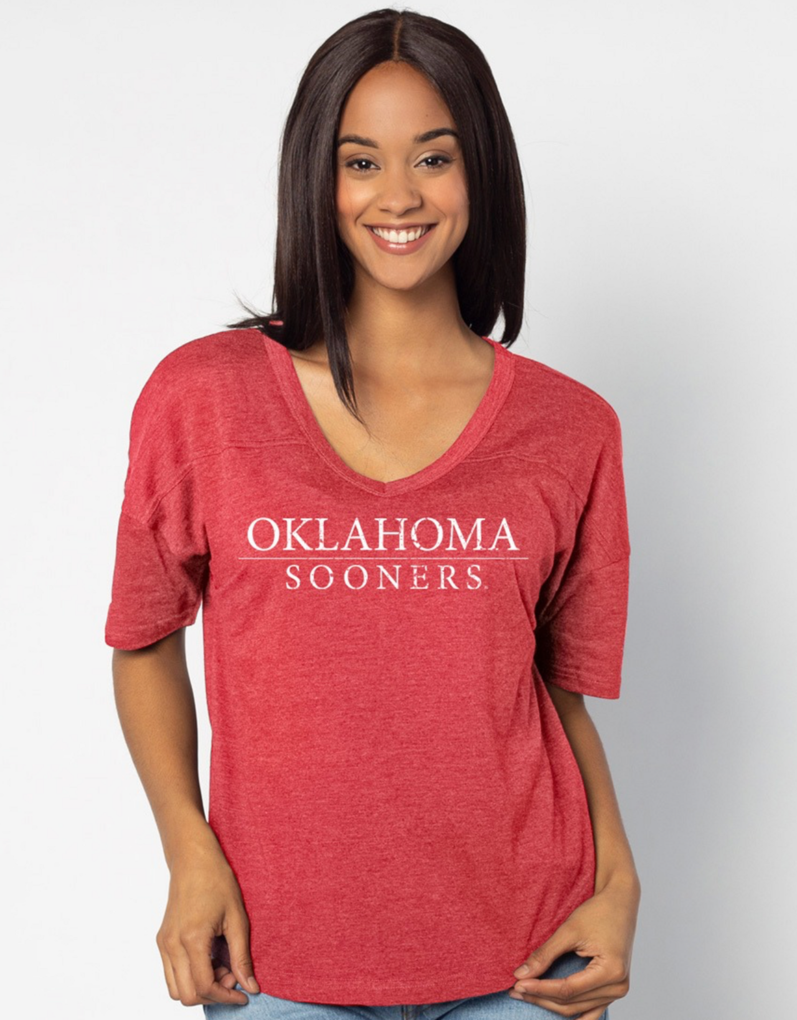 Chicka-d Women's Oklahoma Sooners V-Happy Jersey Tee
