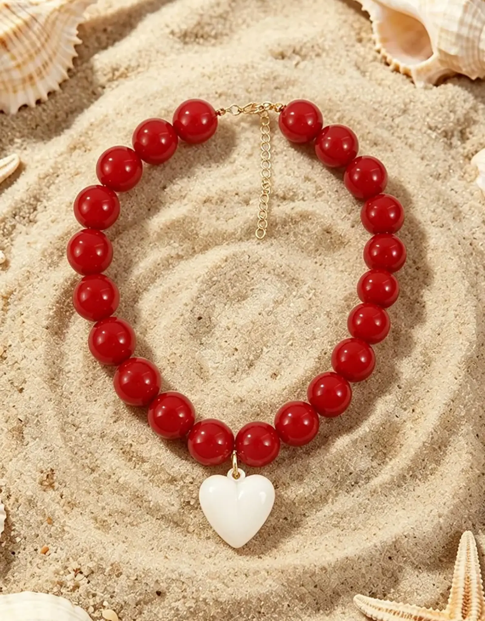 Soli Echo Crimson Heart Pendant Beaded Necklace