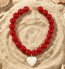 Soli Echo Crimson Heart Pendant Beaded Necklace