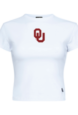 Hype & Vice Embroidered OU White Baby Tee