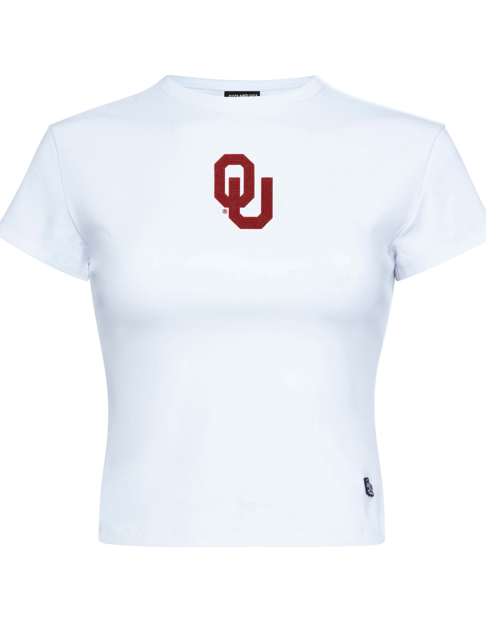 Hype & Vice Embroidered OU White Baby Tee