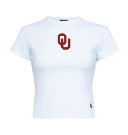 Hype & Vice Embroidered OU White Baby Tee