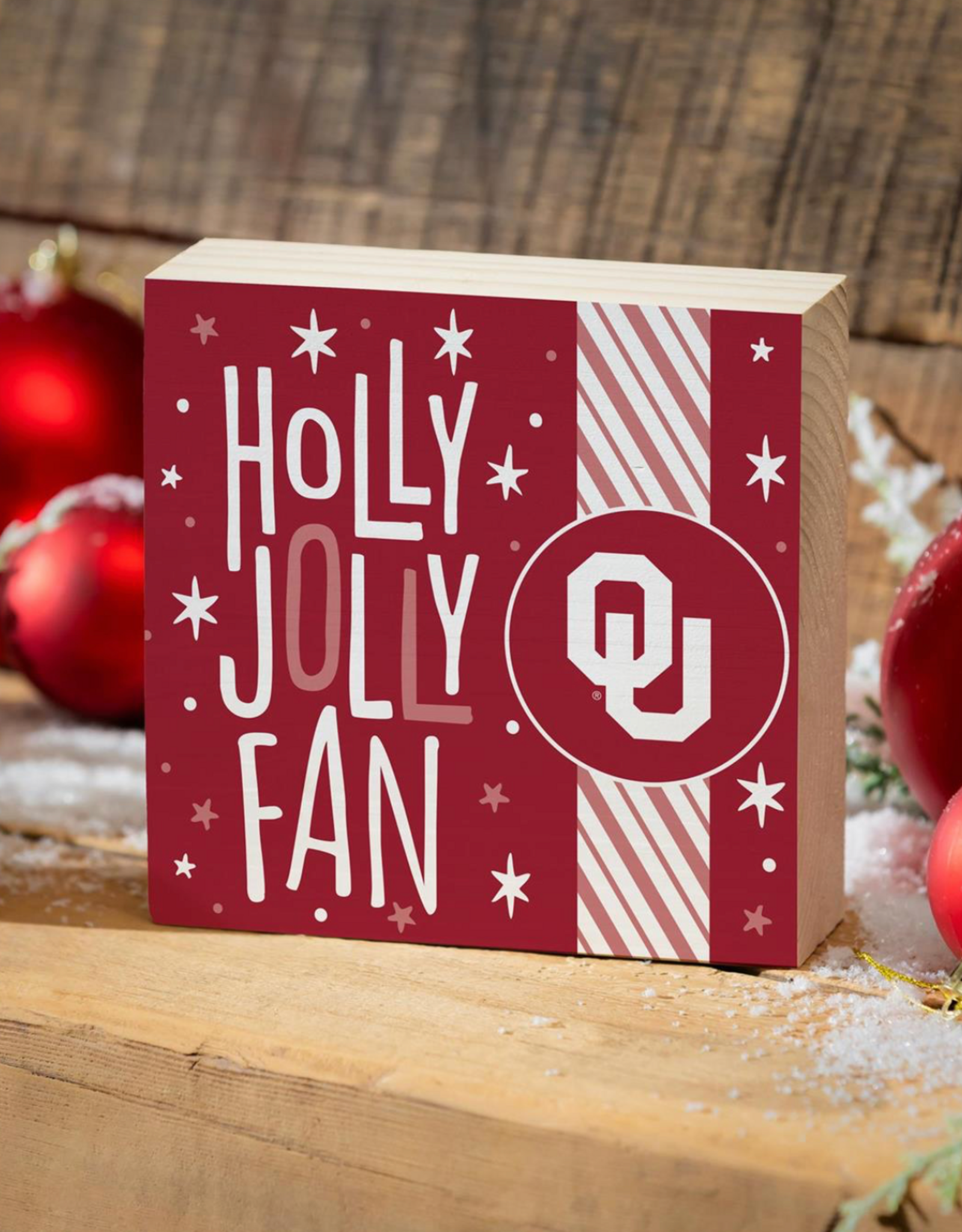 Evergreen OU Holly Jolly Fan Holiday Block - 6"x6"