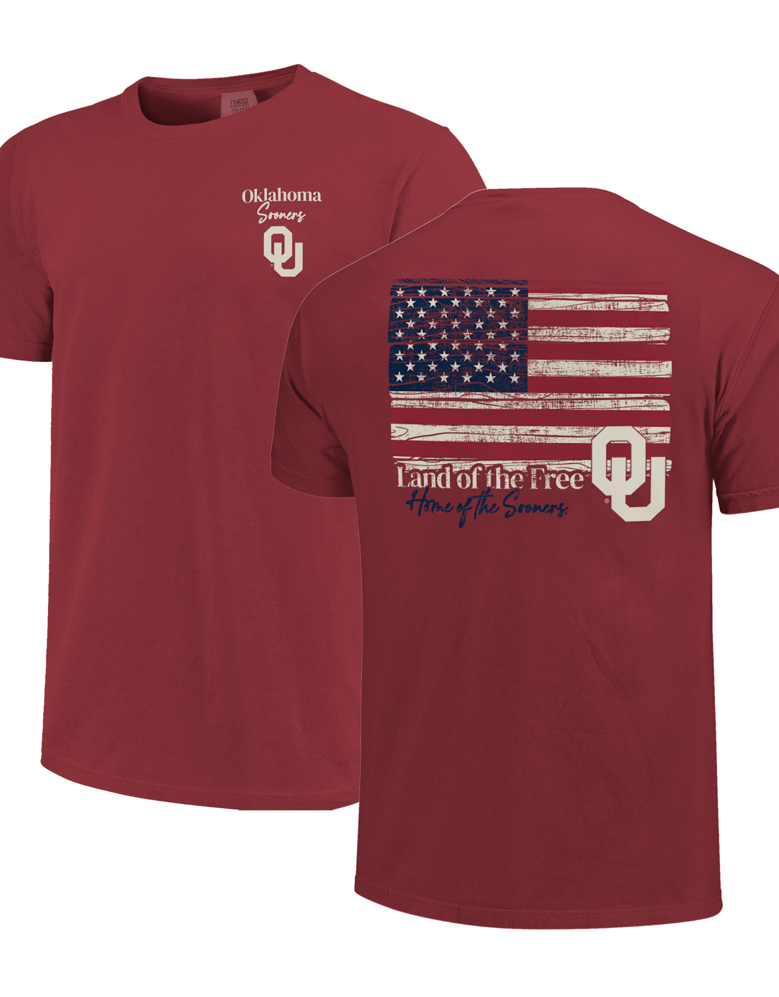 Image One Comfort Colors OU Sooners Woodgrain Flag T-shirt