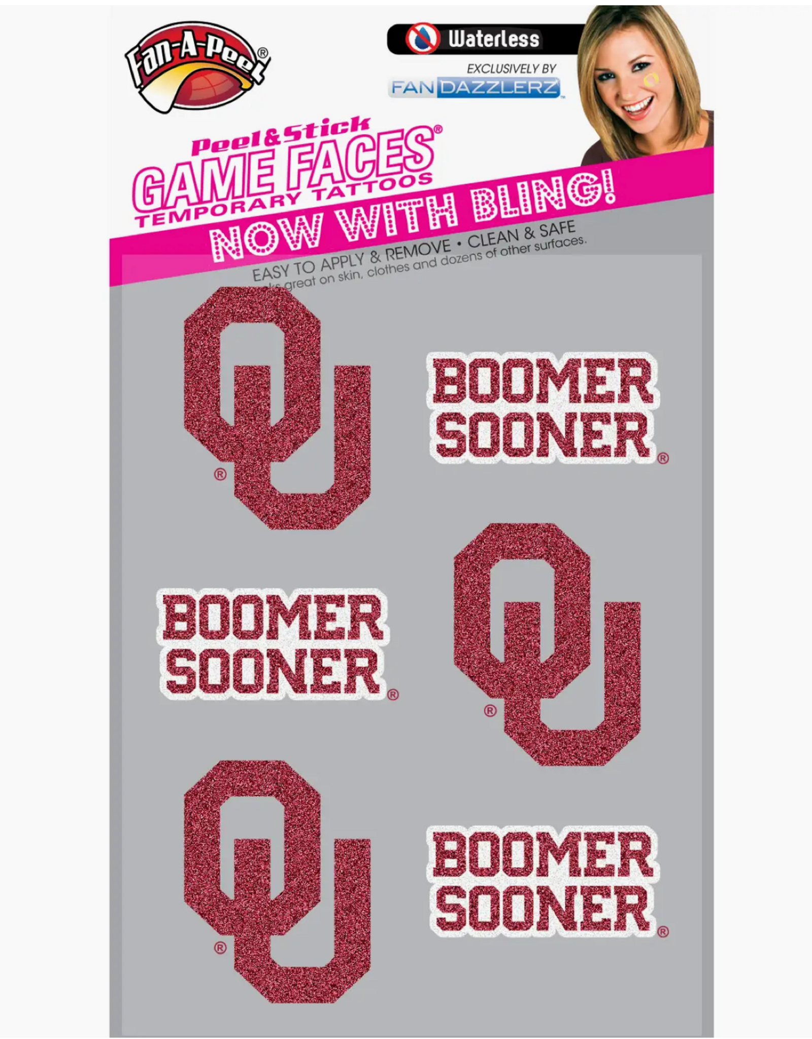 Game Face Peel & Stick Glitter Temporary Tattoos - Boomer Sooner