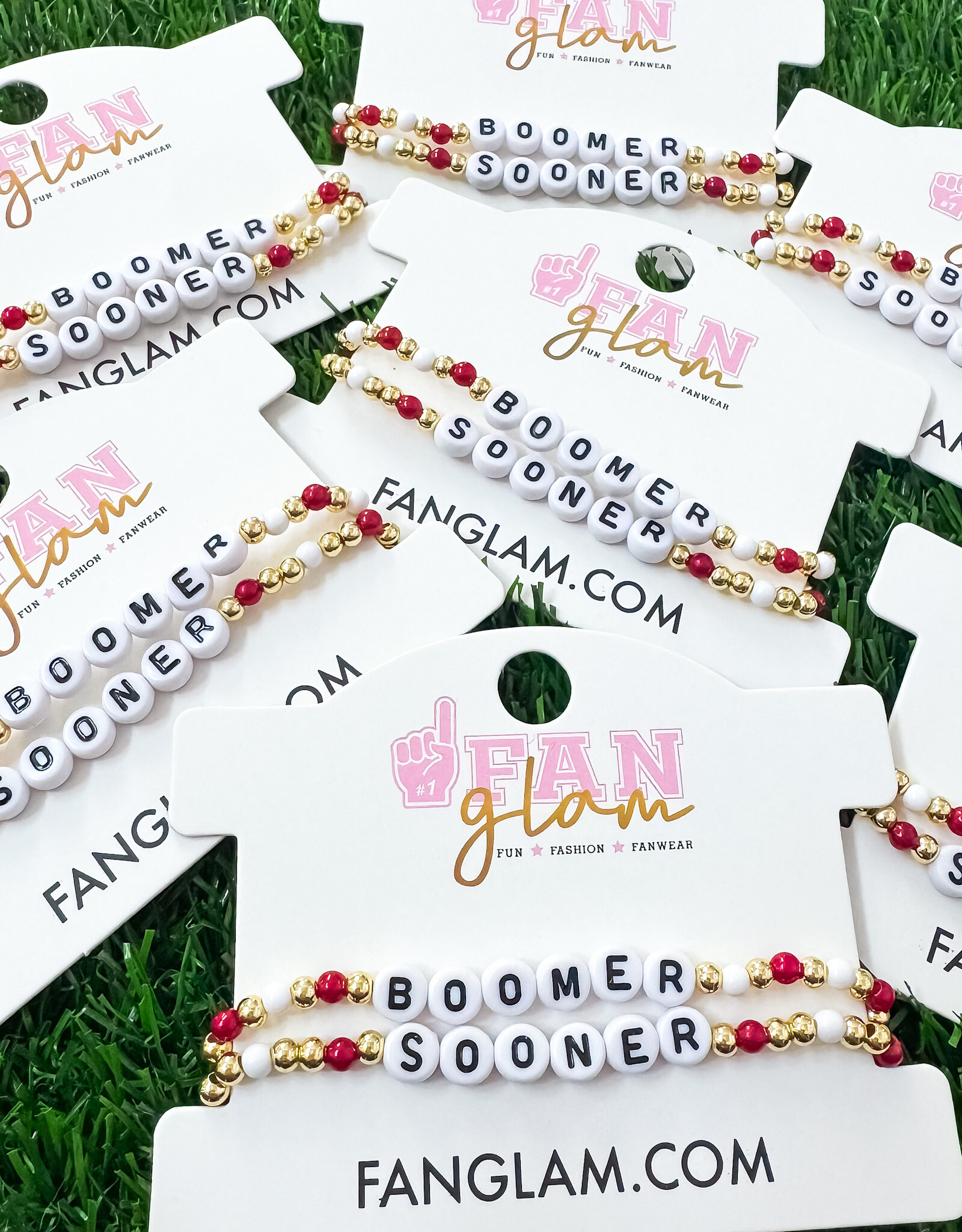 Fan Glam 7" Boomer Sooner Set of 2 Bauble Bracelets