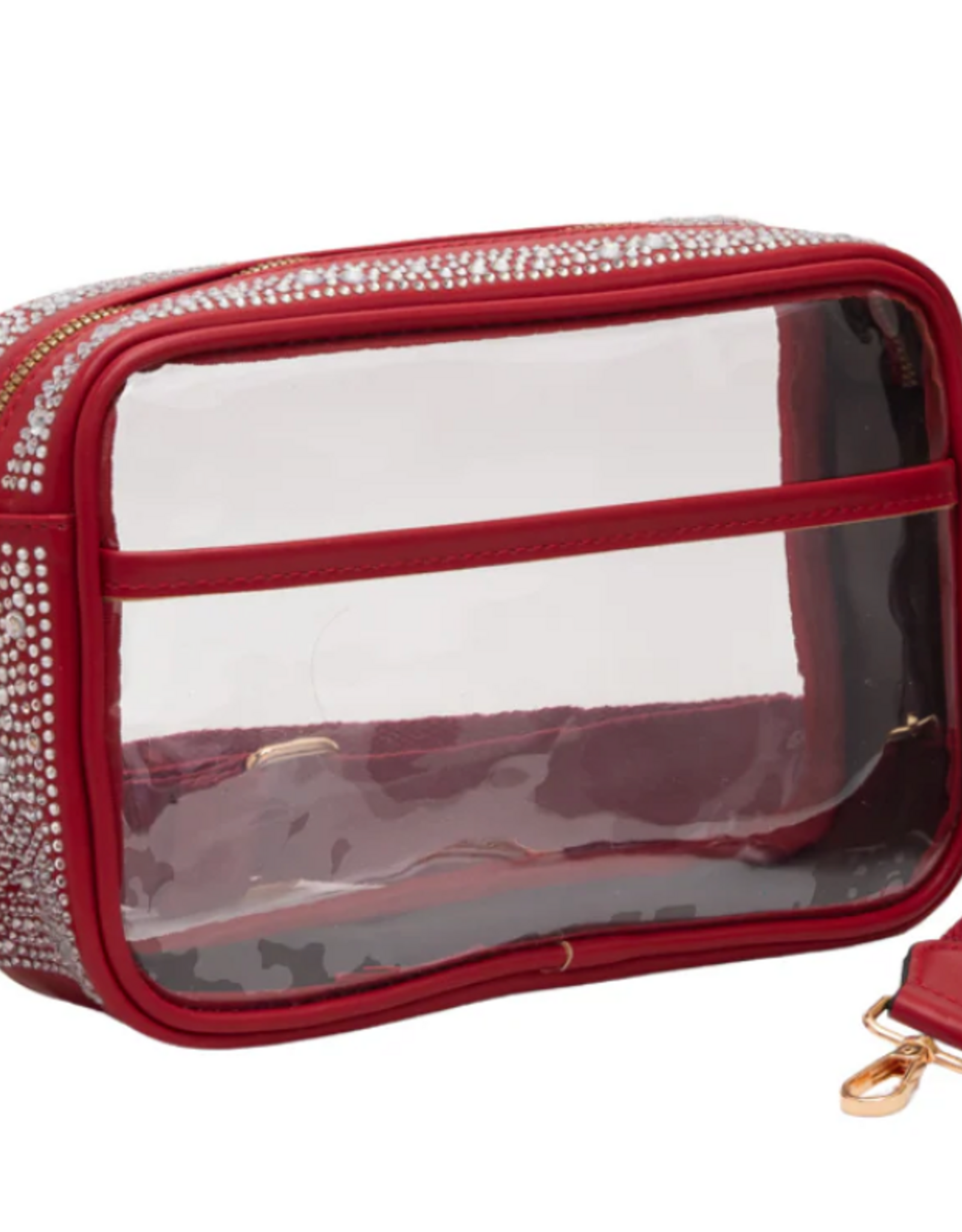 Fan Glam Crimson Rhinestone Stadium Approved Clear Bag