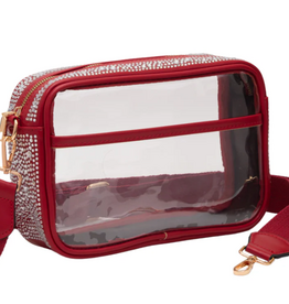Fan Glam Crimson Rhinestone Stadium Approved Clear Bag