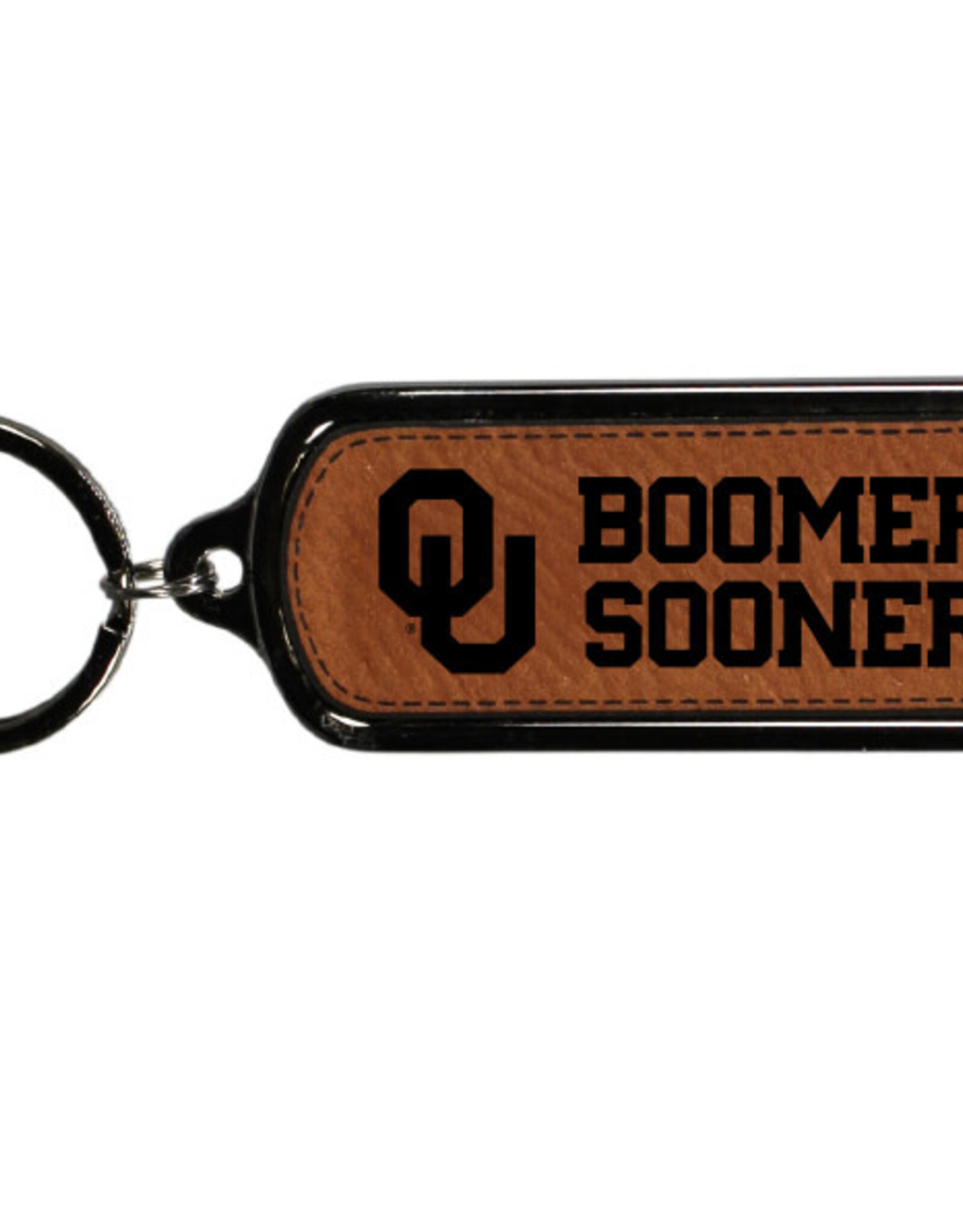 Jenkins OU Boomer Sooner Oblong Metal/Leather Keychain