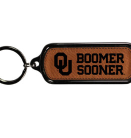 Jenkins OU Boomer Sooner Oblong Metal/Leather Keychain