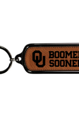 Jenkins OU Boomer Sooner Oblong Metal/Leather Keychain