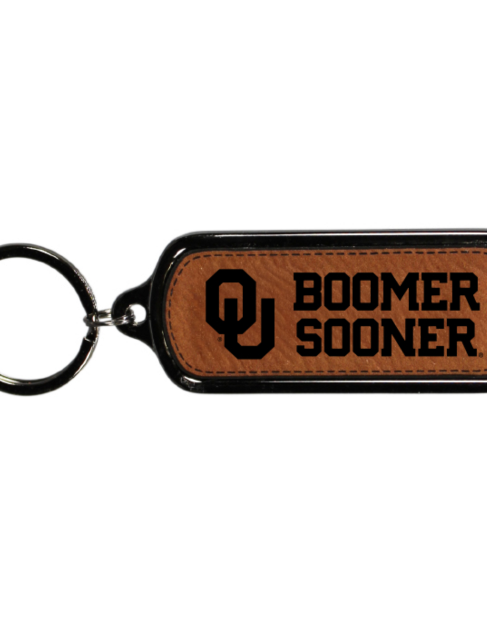 Jenkins OU Boomer Sooner Oblong Metal/Leather Keychain