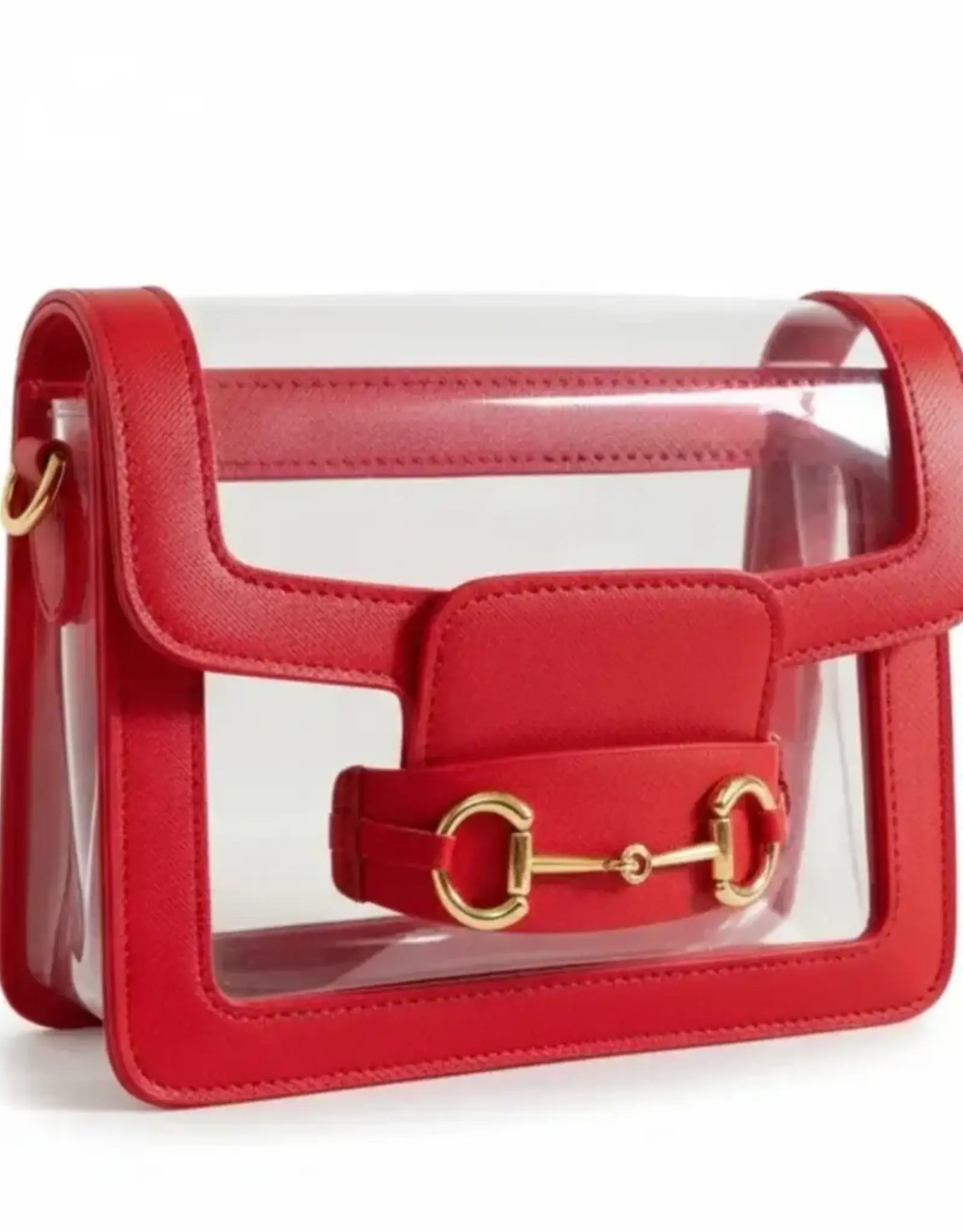 Fan Glam Helli Gold Horse Bit Crimson Clear Bag