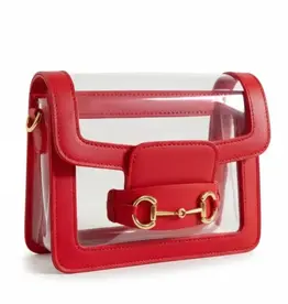 Fan Glam Helli Gold Horse Bit Crimson Clear Bag