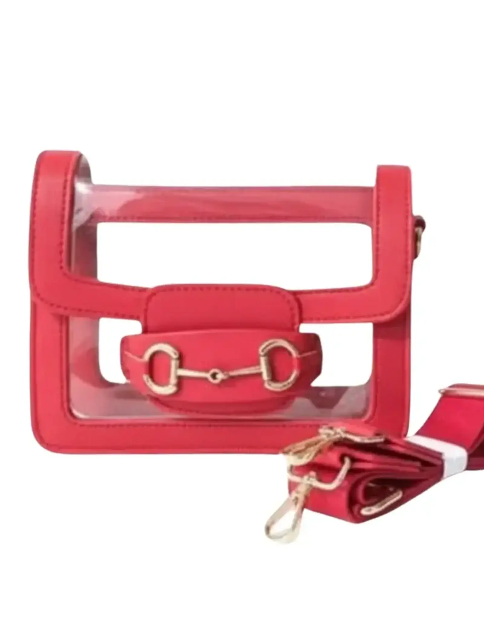Fan Glam Helli Gold Horse Bit Crimson Clear Bag