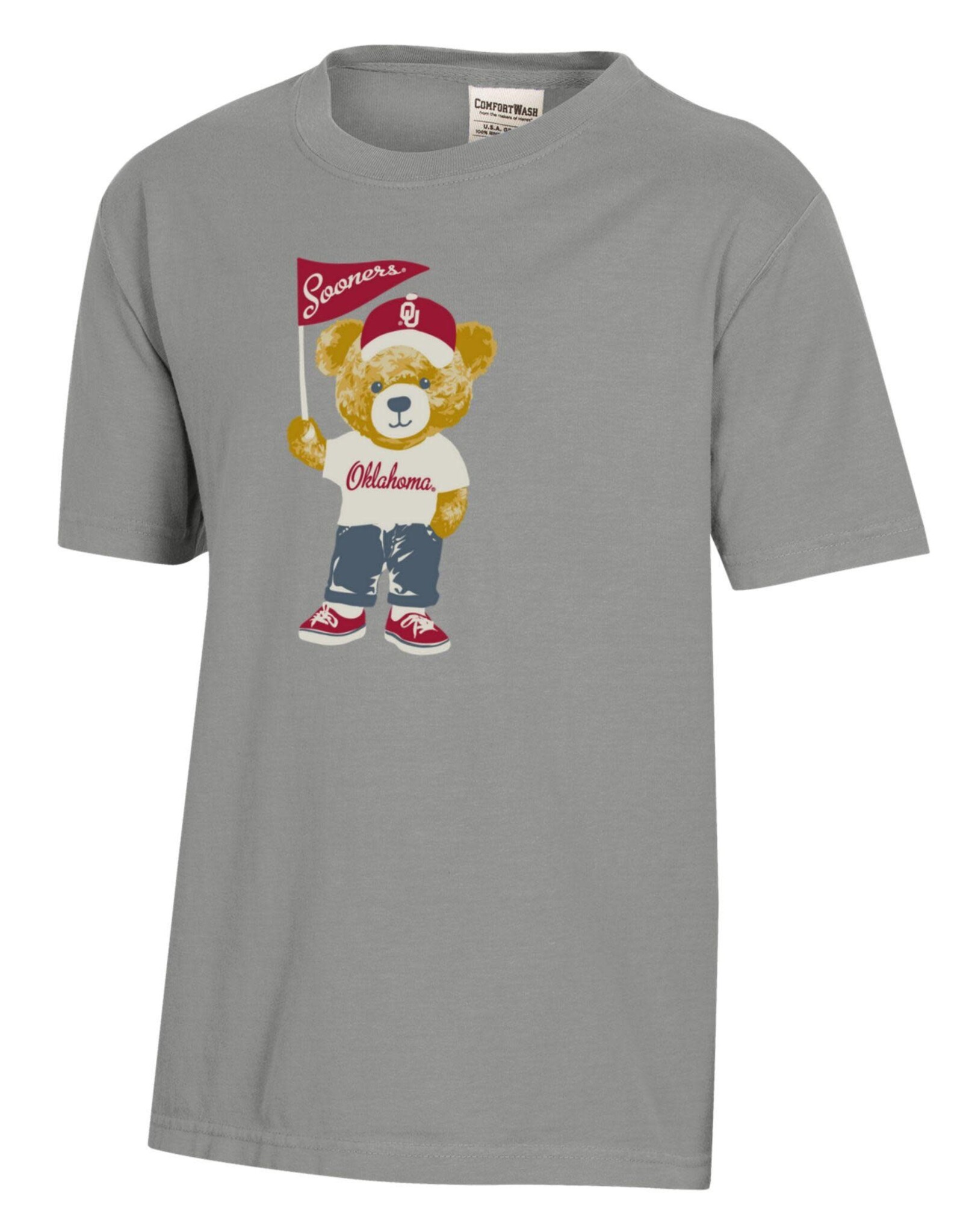 Comfort Wash Youth Oklahoma Fan Teddy Bear Granite Tee