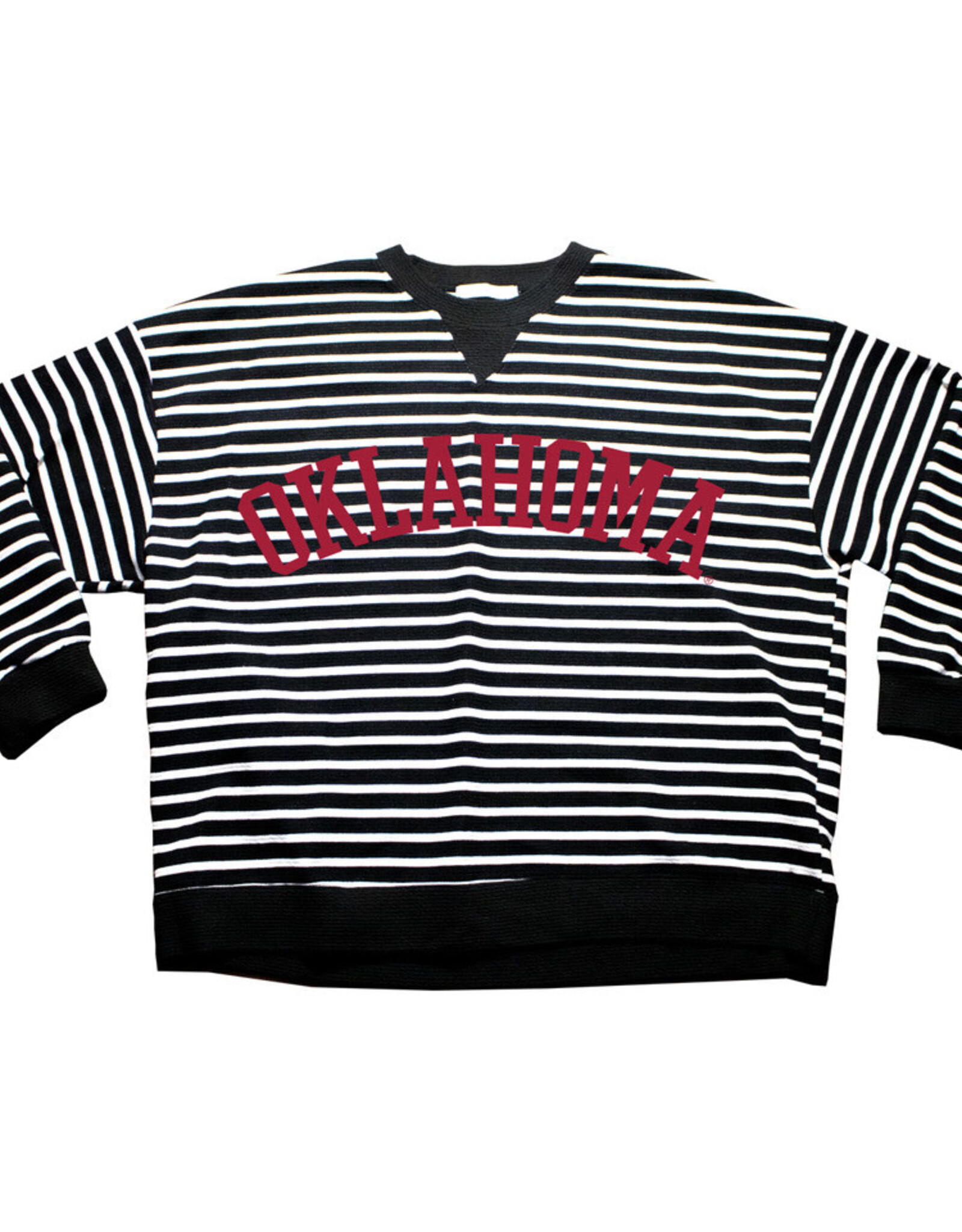 Kickoff Couture Oklahoma Yard Line Waffle Knit Striped Crew