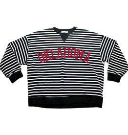 Kickoff Couture Oklahoma Yard Line Waffle Knit Striped Crew