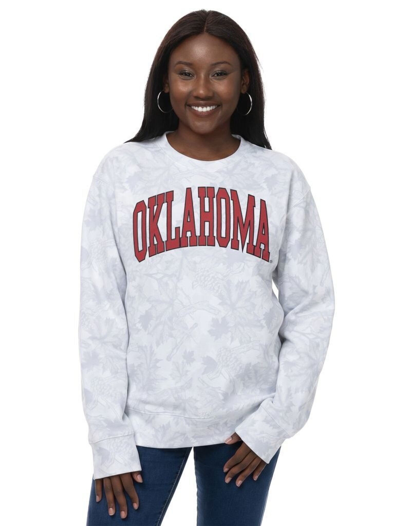 ZooZatz Women's White Camo Oklahoma Crew
