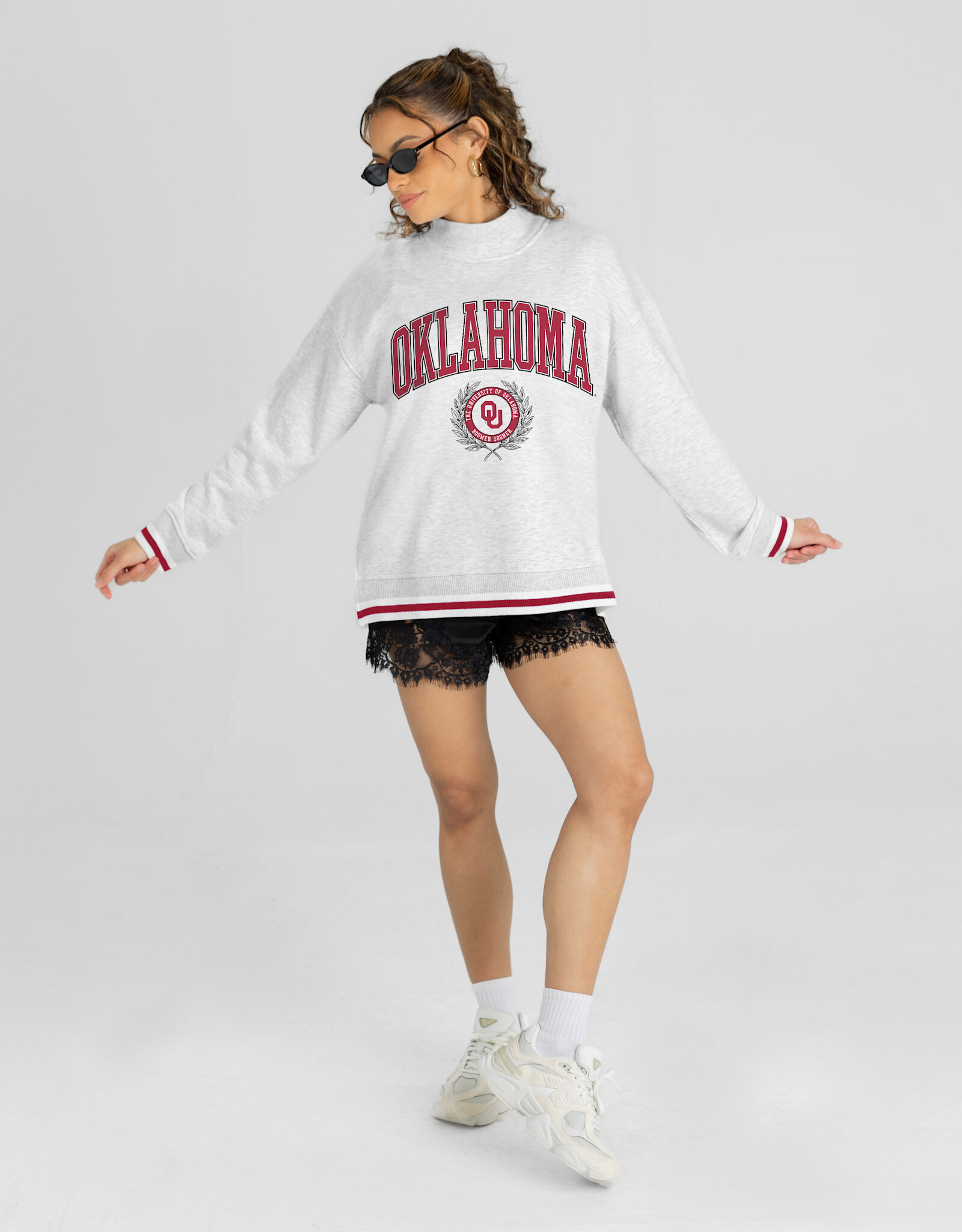 Gameday Couture Women's Oklahoma Contrast Striped Mock-neck Pullover