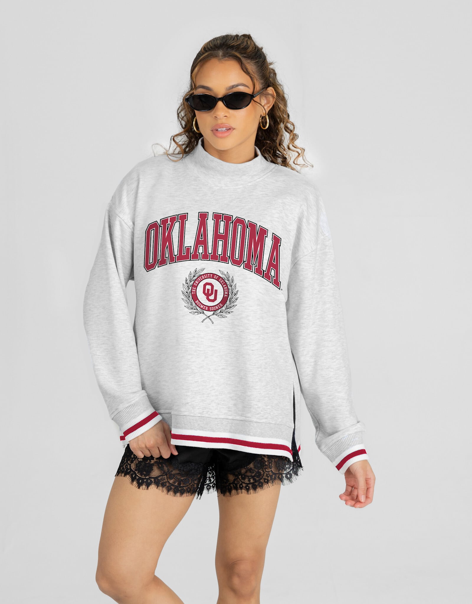 Gameday Couture Women's Oklahoma Contrast Striped Mock-neck Pullover
