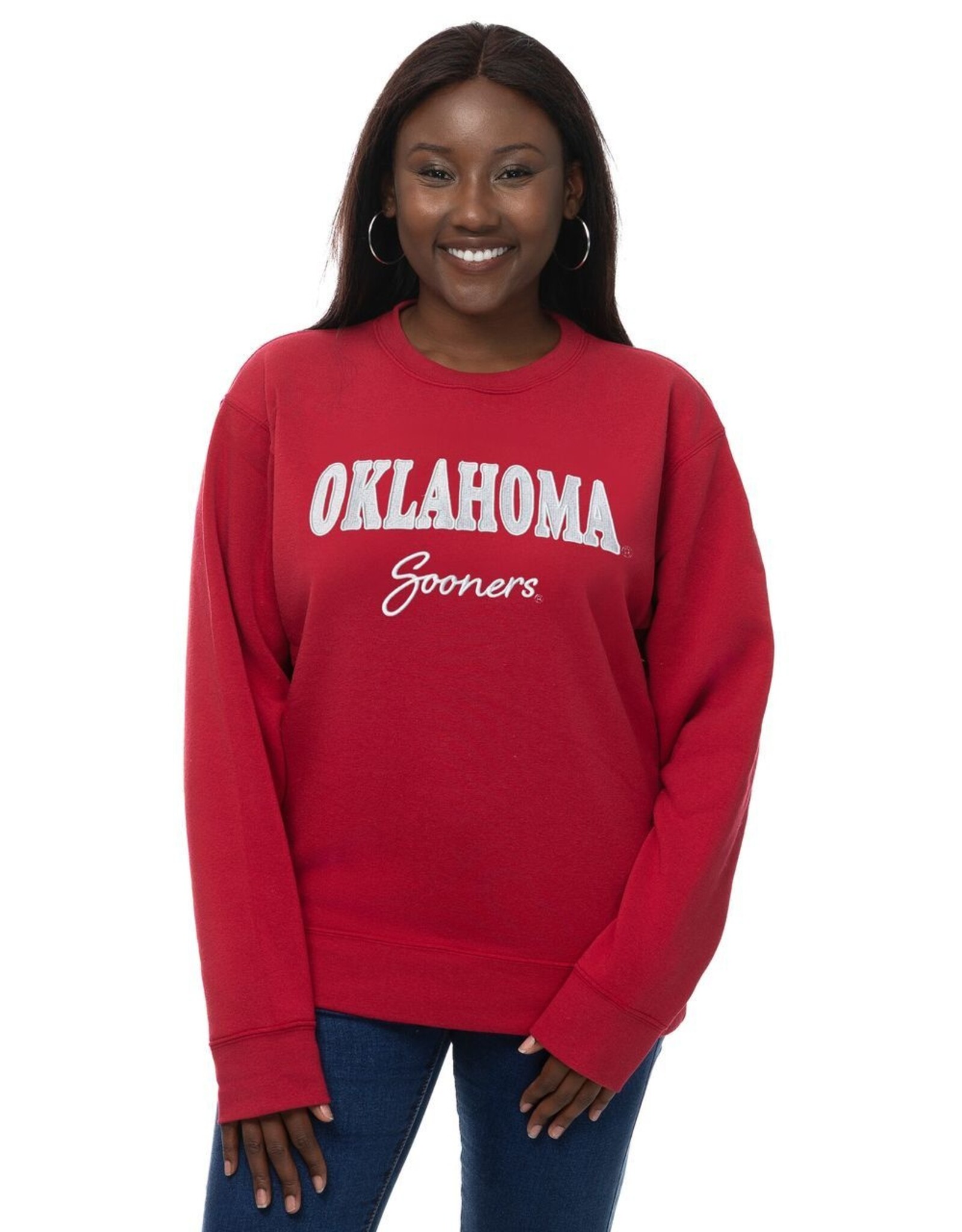 ZooZatz Women's Crimson Embroidered Oklahoma Sooners Crew