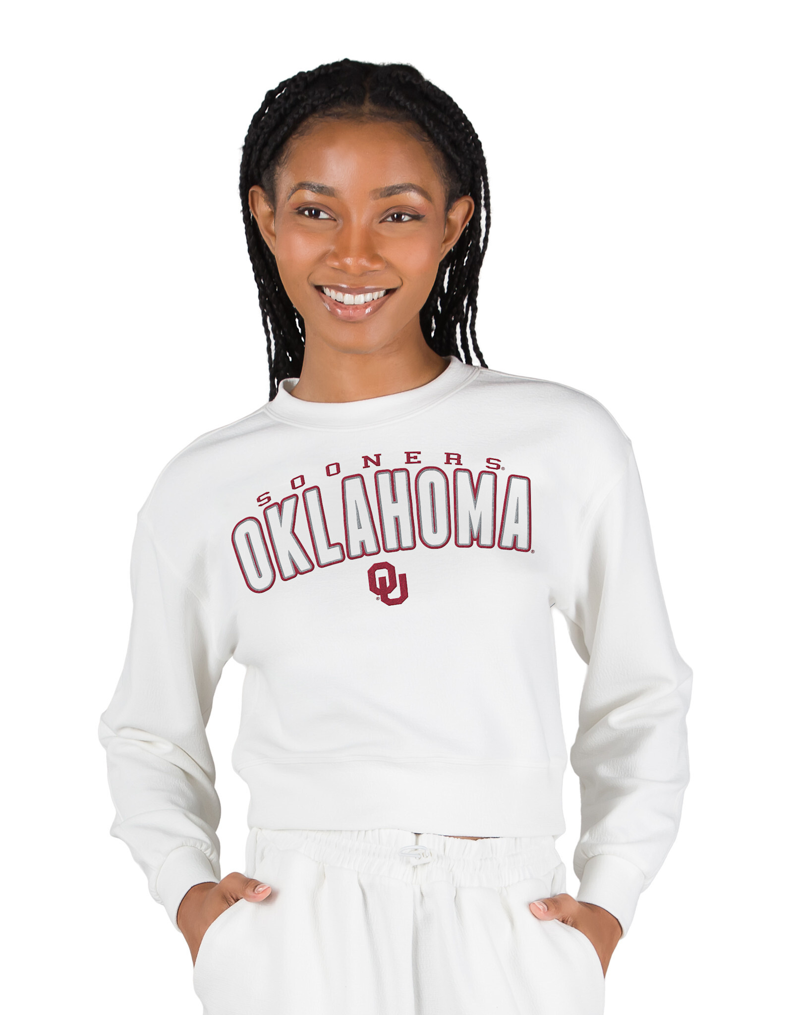 Concepts Sports Ladies White Oklahoma L/S Knit Crop Top