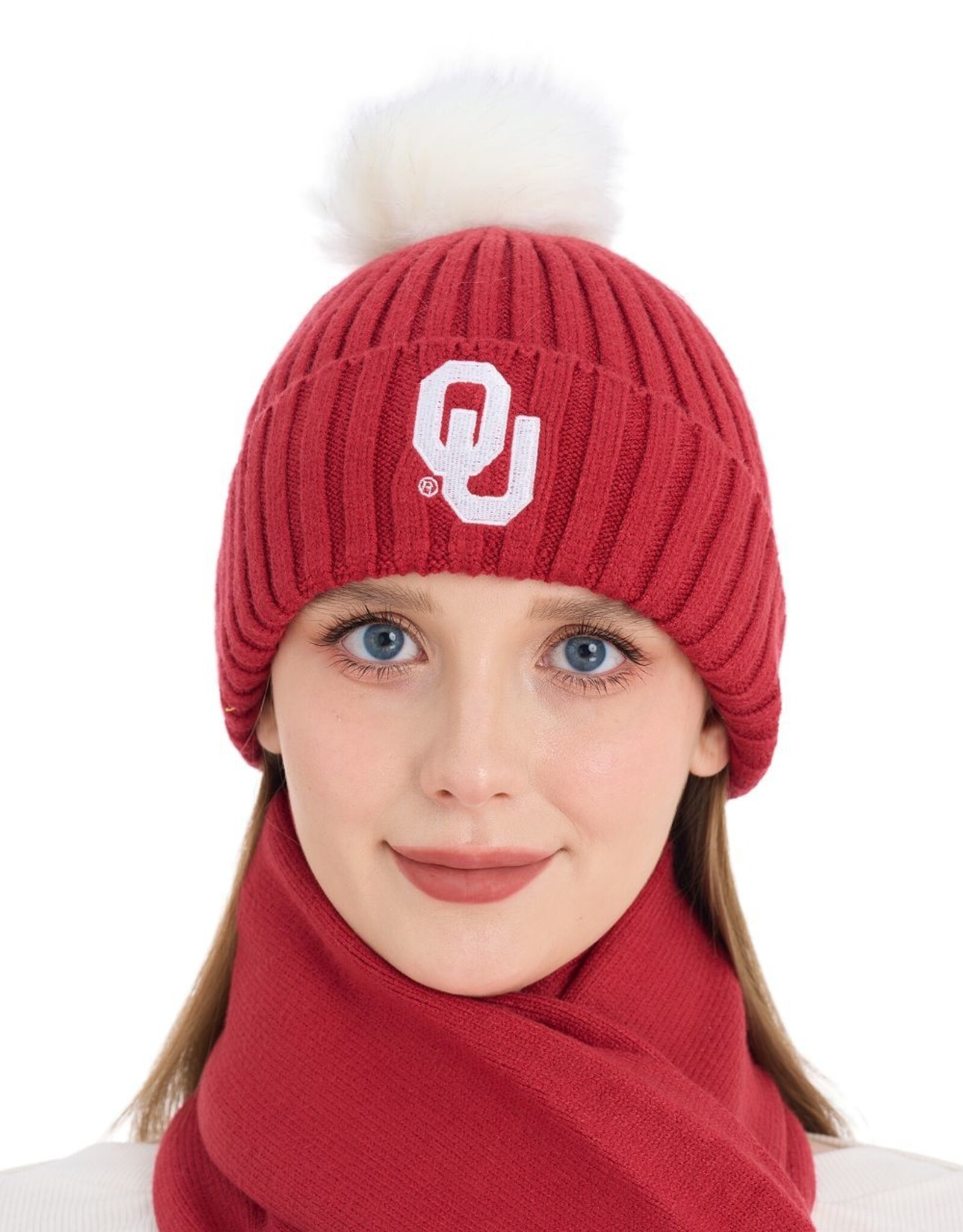 ZooZatz Women's Crimson OU Soft Beanie W/ Puff