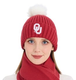 ZooZatz Women's Crimson OU Soft Beanie W/ Puff