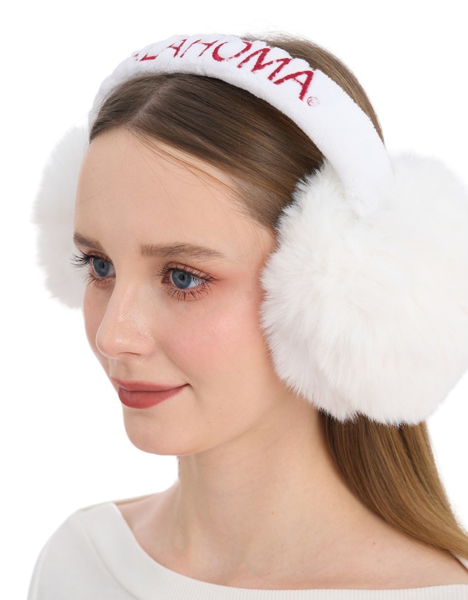 ZooZatz Women's White Oklahoma Fluffy Earmuffs