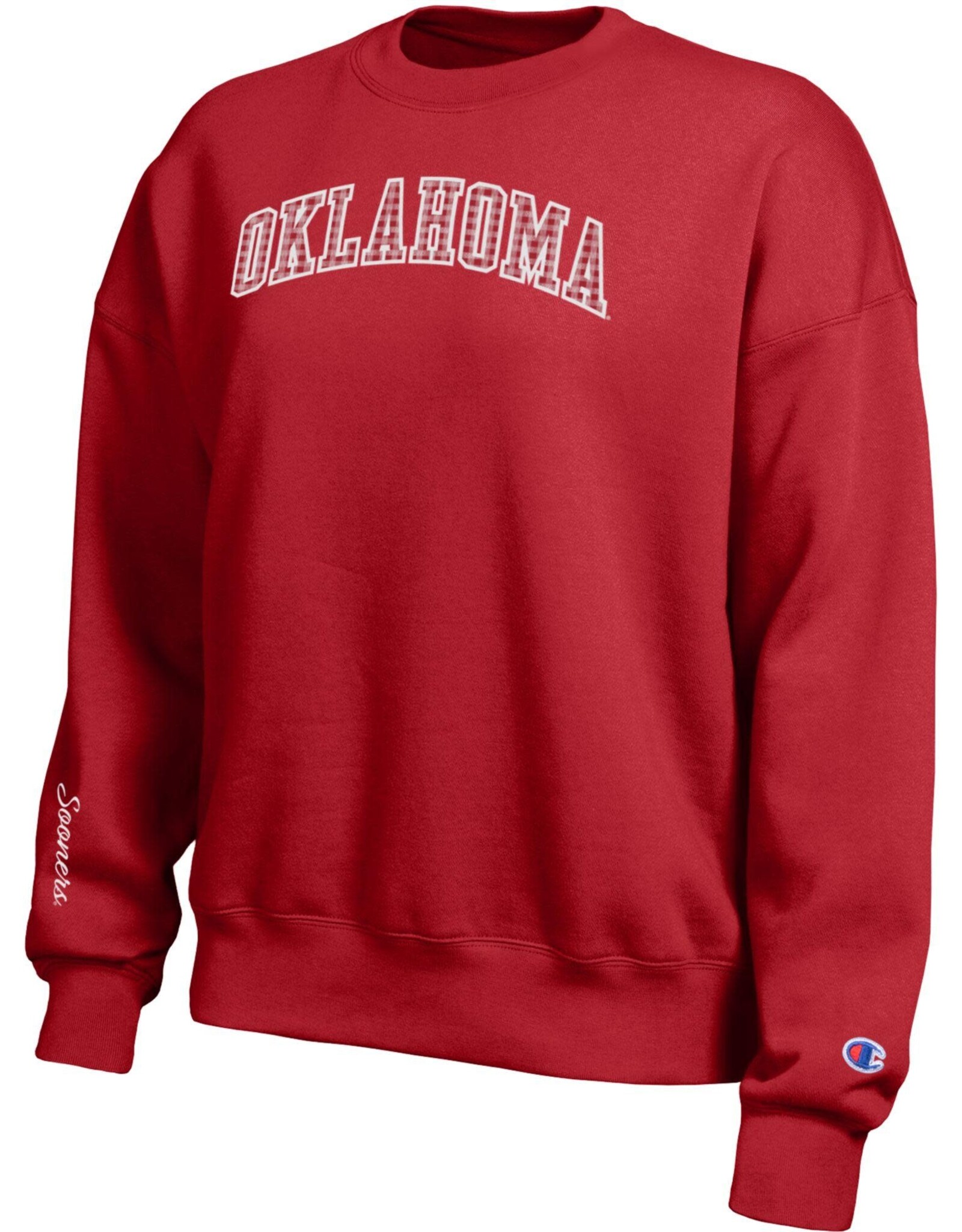 Champion Women's Crimson Gingham Oklahoma Crew