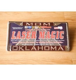 Laser Magic Mom/Oklahoma Mirrored Silver/Crimson License Frame