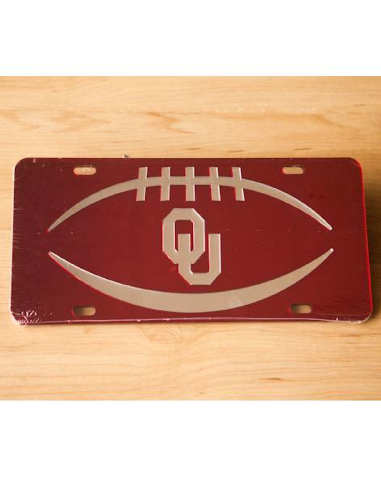 Craftique Craftique OU Football Icon Silver/Crimson Mirrored License Plate