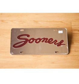 Craftique Craftique Sooners Script Crimson/Silver Mirrored License Plate