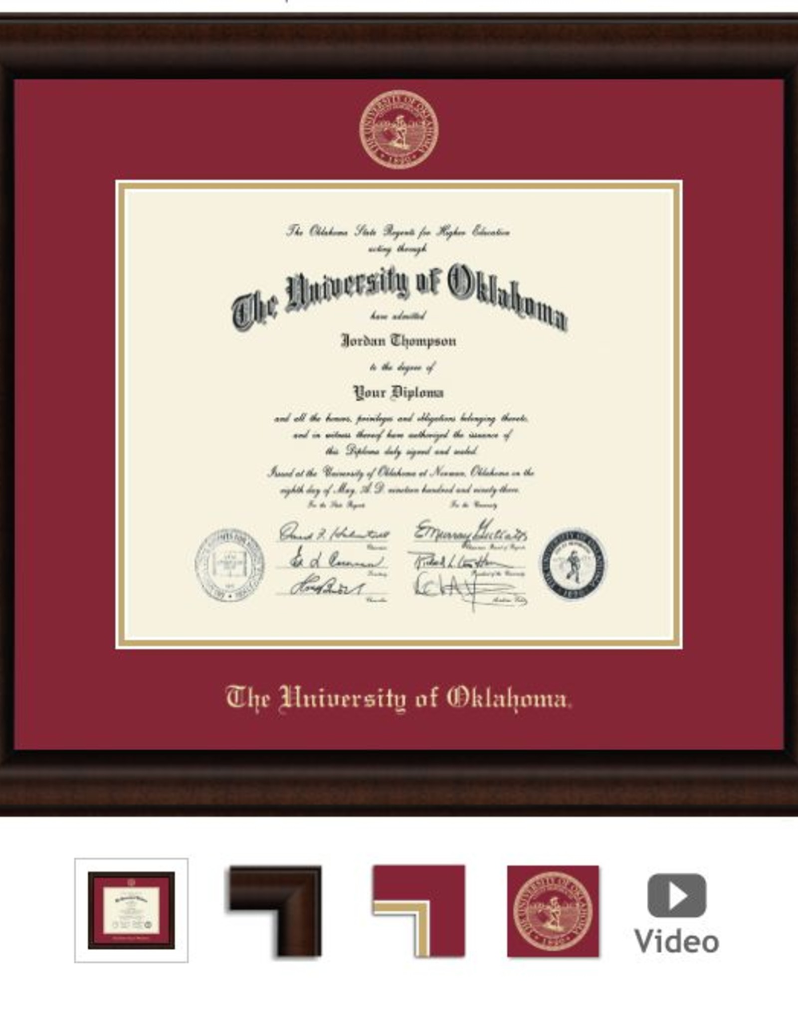 University of Oklahoma Church Hill Classics Diploma Frame New in Box