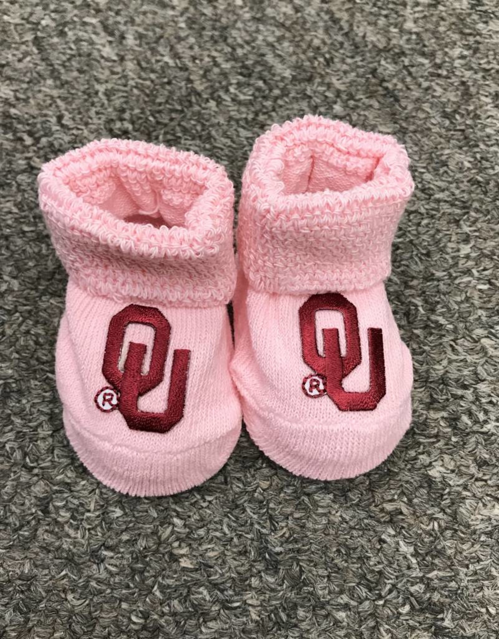 Two Feet Ahead Newborn Pink With Crimson OU Booties