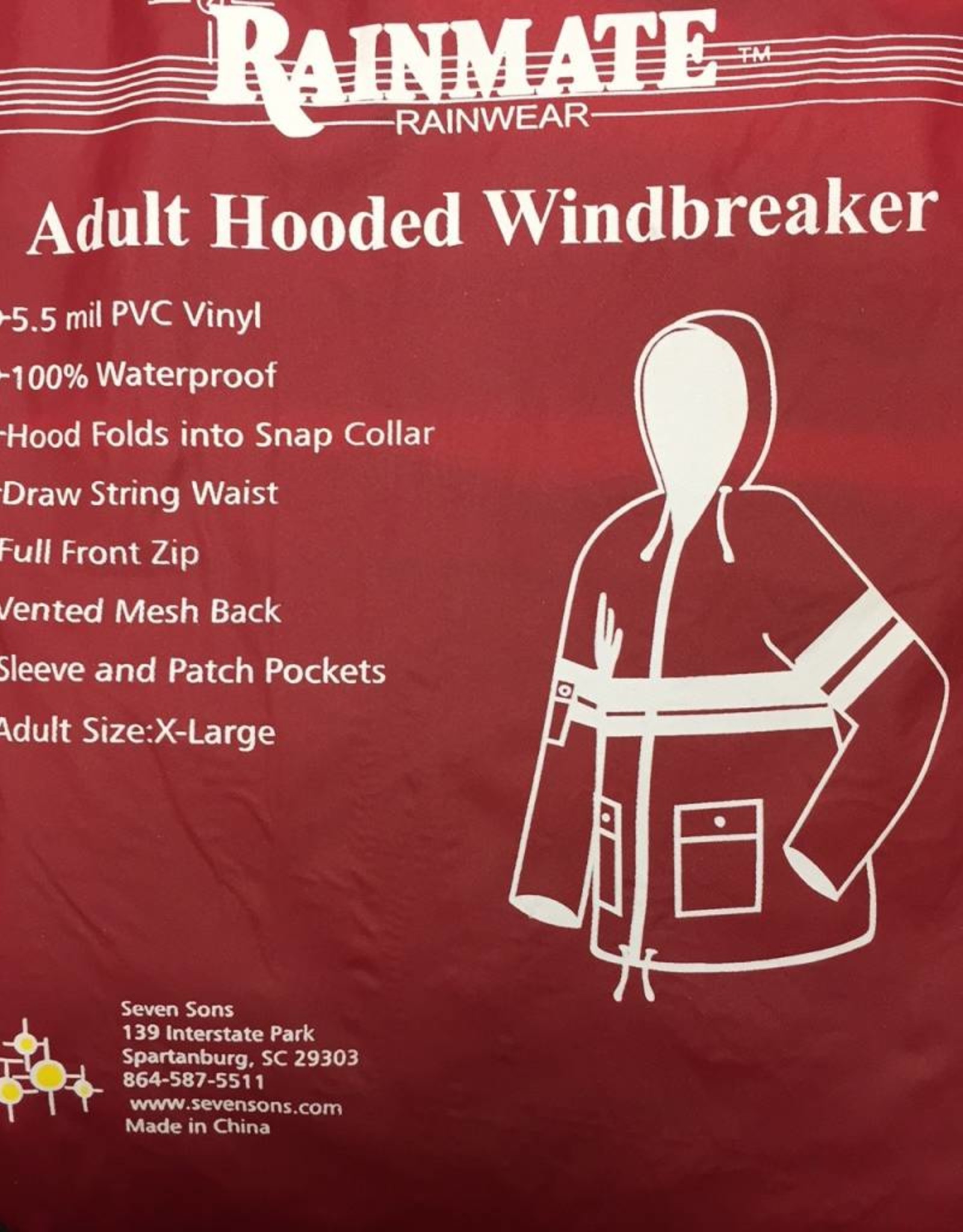 Seven Sons OU Crimson/White Adult Hooded Windbreaker 5.5mil PVC Vinyl