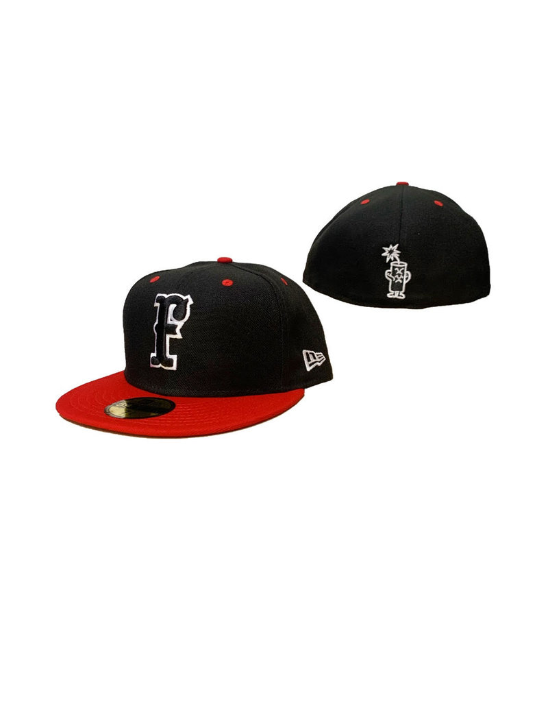 black and red fitted hat
