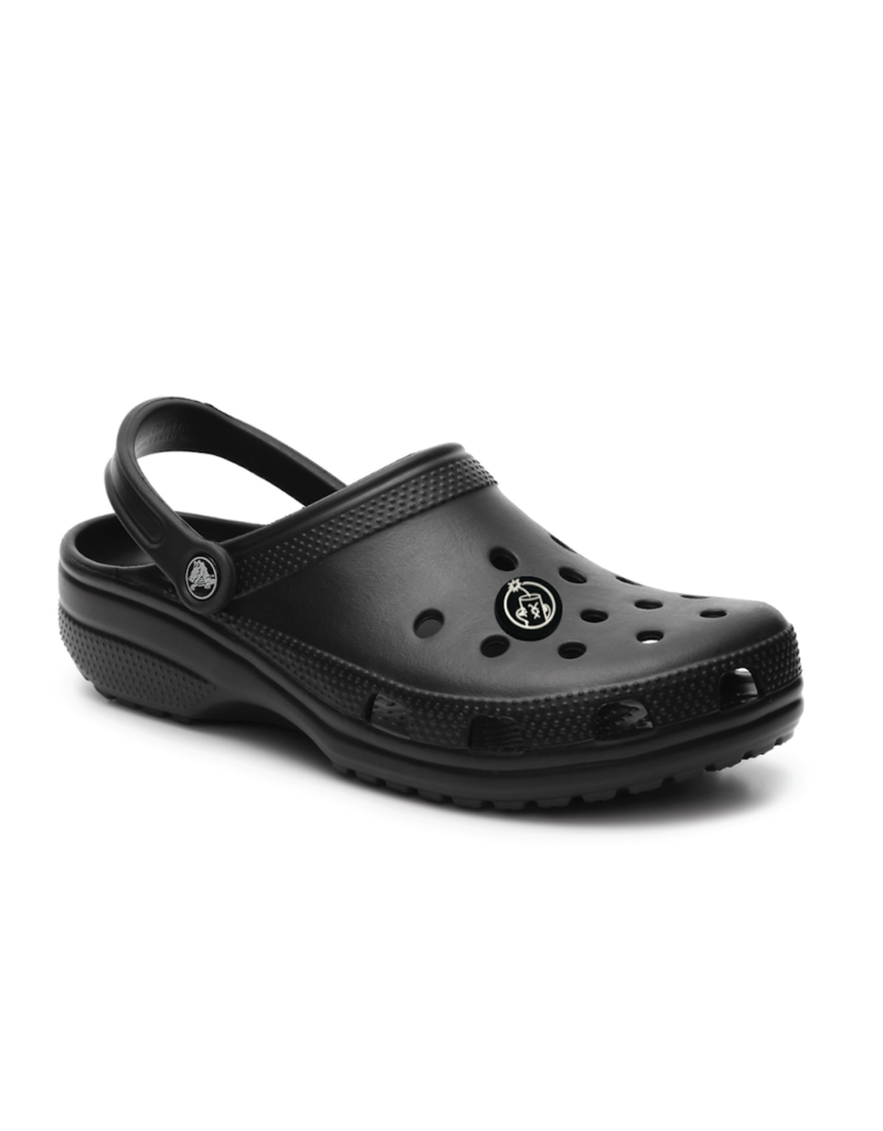 Crocs classic clogs in black with Jibbitz