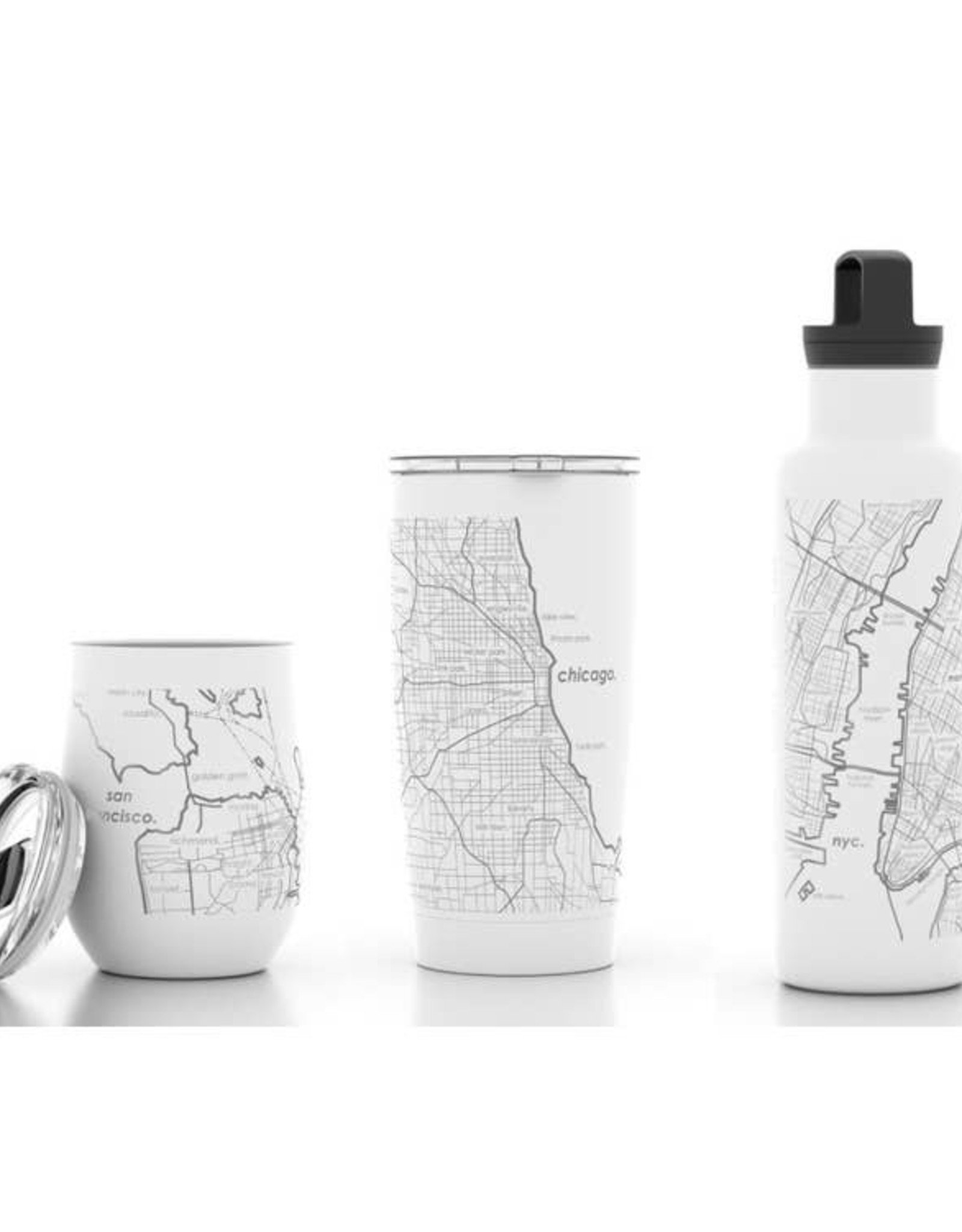 Well Told Brooklyn NY Map 21 oz Insulated White Water Bottle