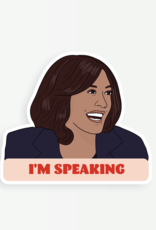 Party Mountain Paper Sticker: Kamala I'm speaking (pink/red text)