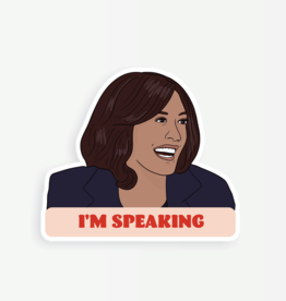 Party Mountain Paper Sticker: Kamala I'm speaking (pink/red text)